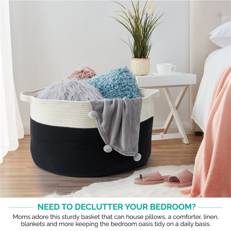 Dovecove Cotton Rope Storage Basket Bin With Handles, Baby Nursery Laundry Basket Hamper, Toy